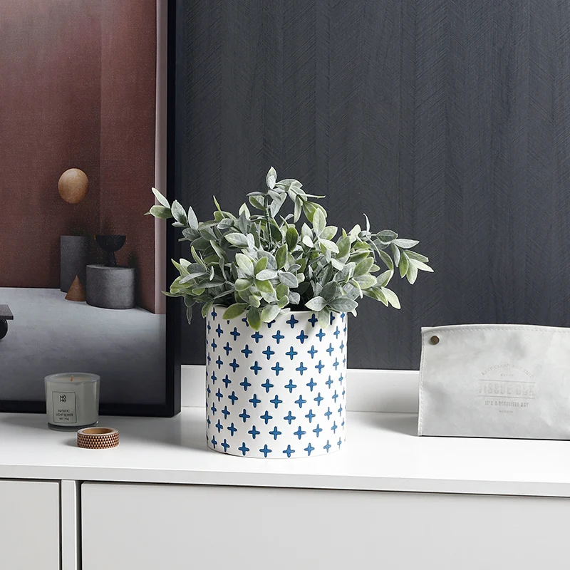 Maceta de cerámica nórdica moderna para sala de estar, florero para encimera Interior, patrón geométrico Simple, maceta para plantas y jardinería