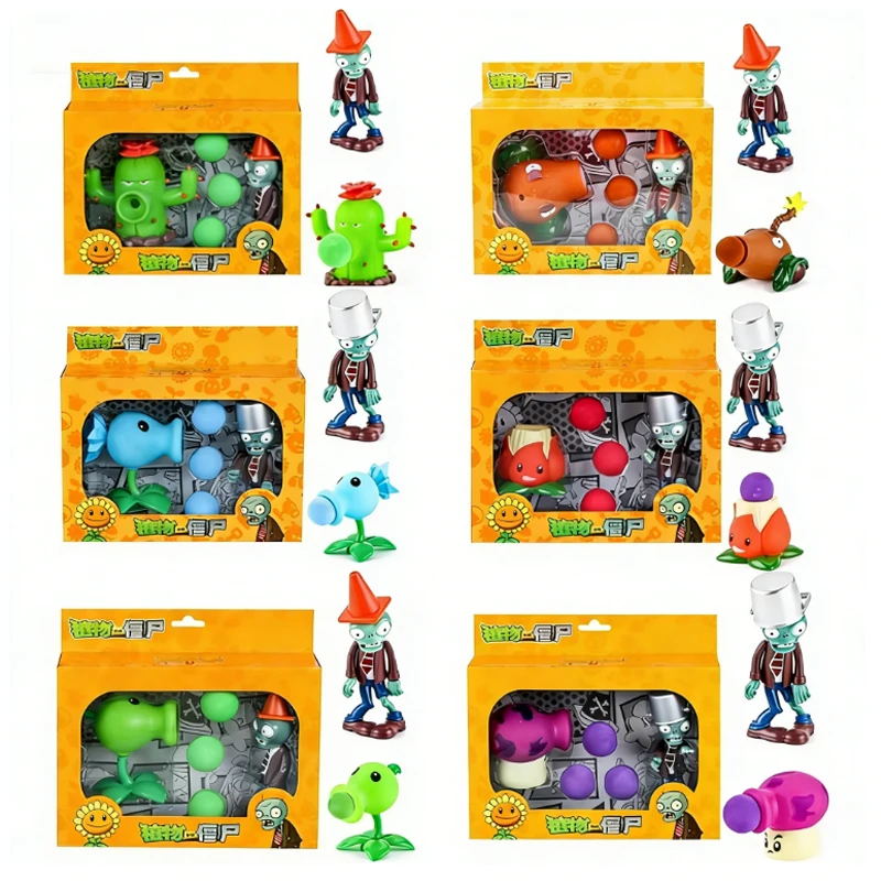Juego de Juguetes Plants VS Zombies 2, Cactus Peashooter, Coconut Cannon, A.K.E.E., 6 Figuras de Juego de Silicona Suave, Regalo de Cumpleaños