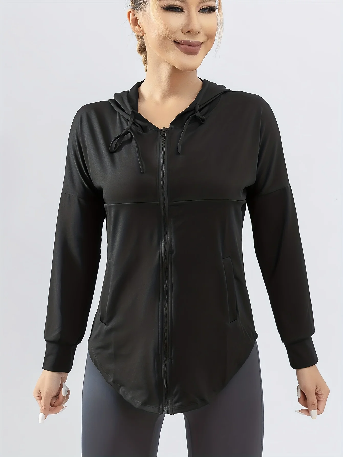 Chaqueta Deportiva con Capucha para Mujer, Holgada, para Correr, Talla Grande, Ropa de Fitness de Secado Rápido, Manga Larga, Top para Yoga