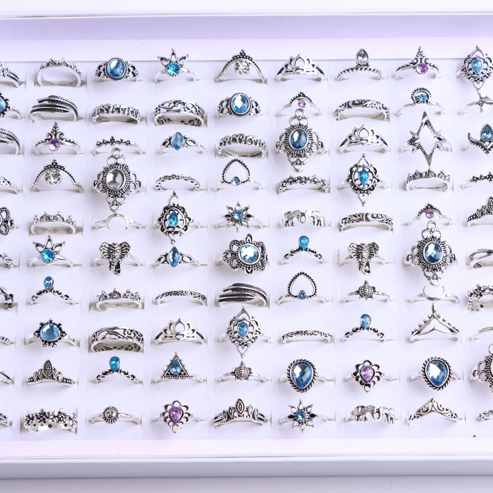20/30 unids/lote Vintage Boho anillos turquesa de cristal moda mujer estilo de vacaciones Festival diario joyería decoración de fiesta regalos