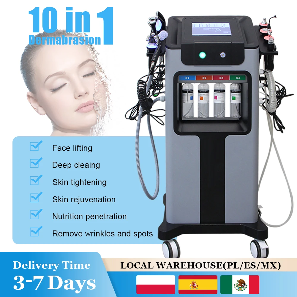 Máquina de Hidrodermoabrasión AOKO 10 en 1, Peeling Acuático, Inyección de Oxígeno, Cuidado Facial por Ultrasonido, Tensado de la Piel, Limpieza Profunda, Dispositivo de Belleza para Eliminar Puntos Negros, Acné y Poros, para Salón y SPA