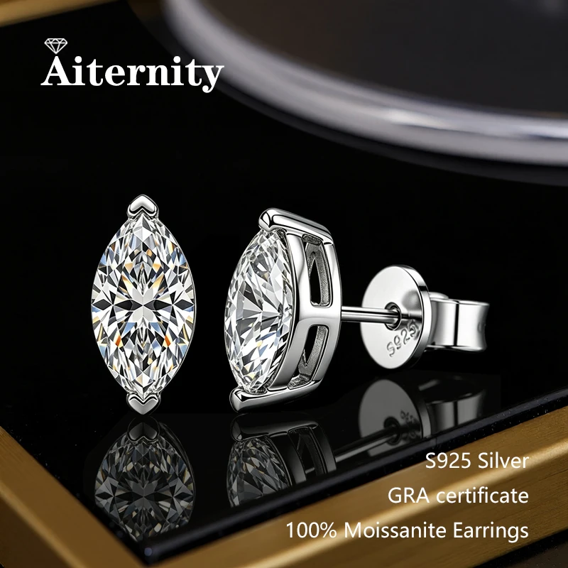 Pendientes de Moissanita Corte Marquise D VVS1, Chapados en Plata S925 con Certificado GRA, Pendientes para Mujer, Joyería Exquisita para Bodas