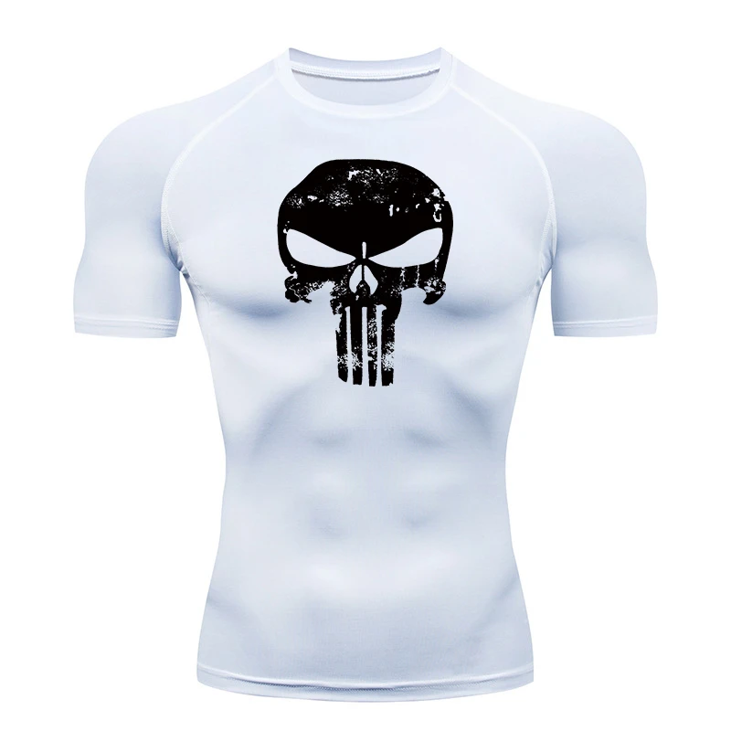 Camisas de compresión con estampado de calavera para hombre, camisetas deportivas atléticas de secado rápido para gimnasio, entrenamiento, correr, camisetas de manga corta con protección contra sarpullidos
