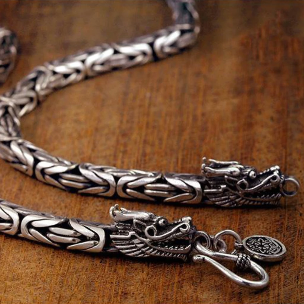 Collar de plata de ley Noble Retro para hombres y mujeres clásico 8MM rchain dragón 60cm encanto joyería fina de alta calidad regalo de boda