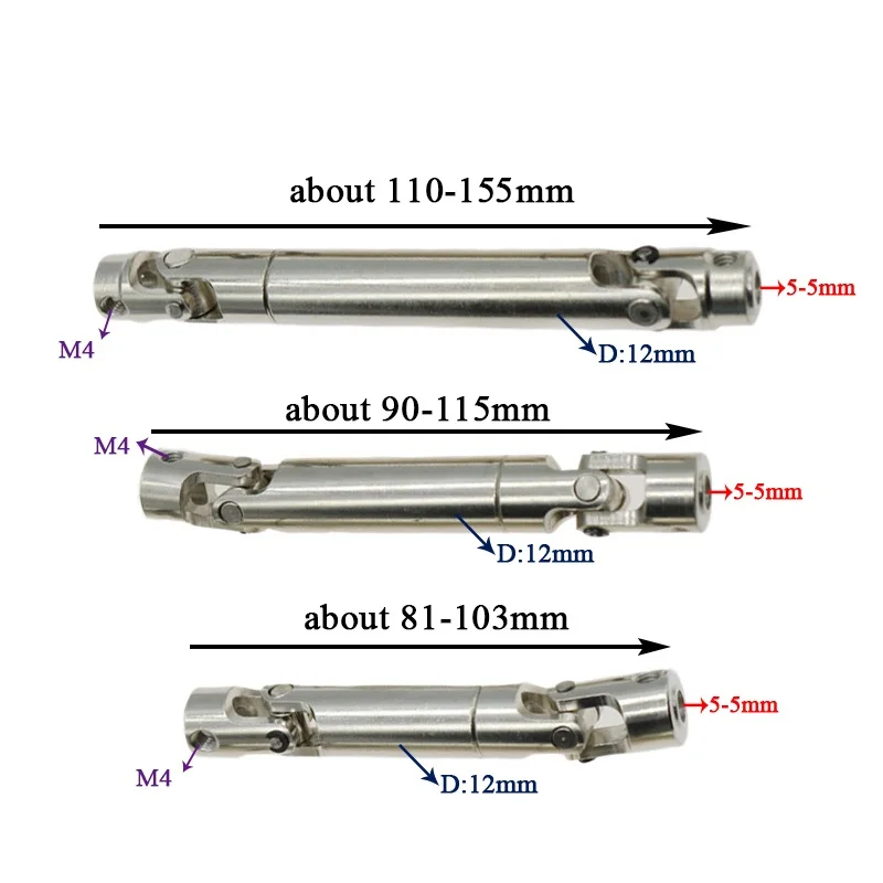 1 Uds 2mm 3mm 4mm 5mm M2 M4 eje de transmisión de Metal CVD eje de transmisión para 1/8 1/10 1/12 1/16 RC coche Axial SCX10 TRAXXAS TRX4 D90