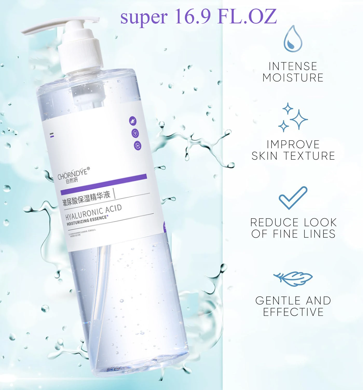 Ácido Hialurónico 500ml, Hidratación Profunda y Refrescante para el Rostro, Potenciador de Hidratación, Textura Ligera, Cuidado Facial Coreano para una Piel Radiante