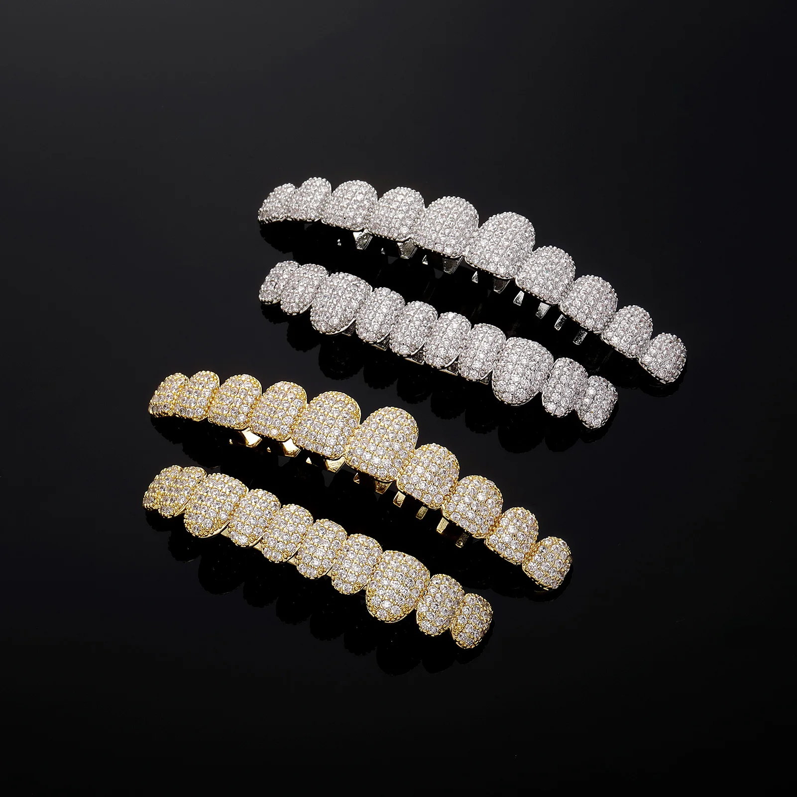 TOPGRILLZ Iced Out 10 parte superior y 10 parte inferior 5A CZ piedras dientes Grillz Punk rapero 14K chapado en oro tapas de dientes de circón para joyería bucal