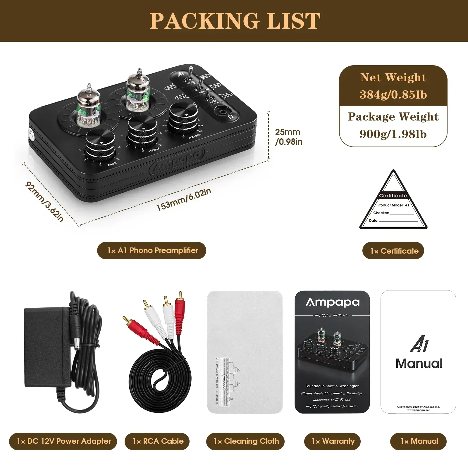 Ampapa A1 Mini JAN5654 tubo de válvula Phono preamplificador de escenario estéreo preamplificador de Audio de escritorio para teléfono/PC/TV/tocadiscos amplificador de auriculares HIFI