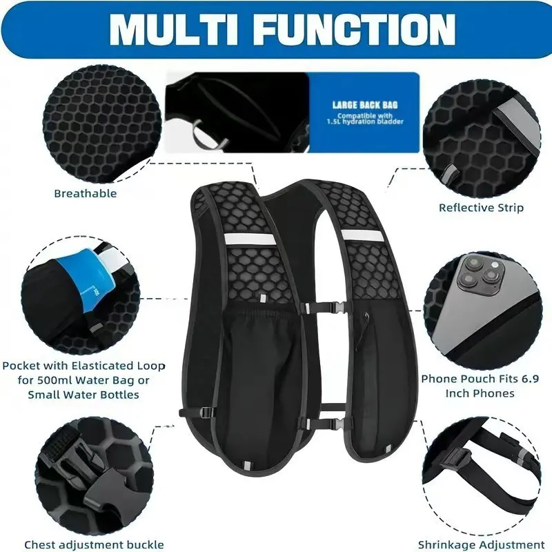 Chaleco de Hidratación Unisex para Correr, Mochila de Hidratación Transpirable Resistente al Agua para Correr, Senderismo, Ciclismo, Trail, Maratón y Deportes