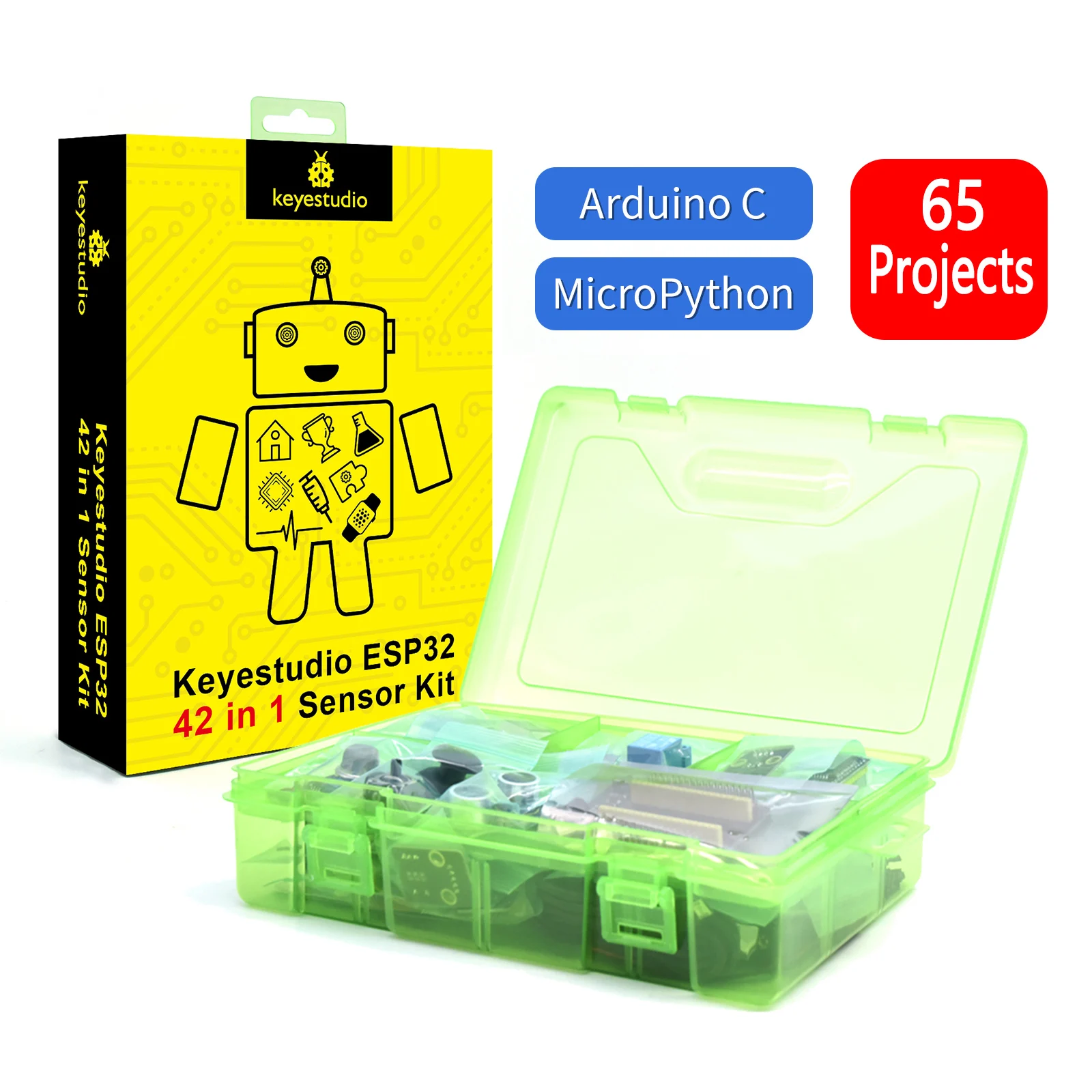 Kit de Módulos de Sensores Keyestudio ESP32 42 en 1 para Kit Electrónico DIY ESP32 Compatible con Arduino C y MicroPython (65 Proyectos)