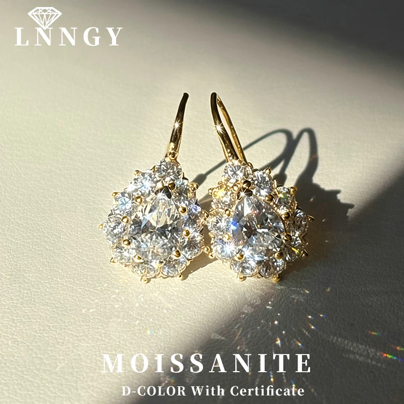 Pendientes de aro de moissanita con corte de pera de 6x8 mm brillantes Lnngy para mujer, pendientes en forma de U rellenos de oro de 14 quilates, regalo de joyería de tendencia 2026