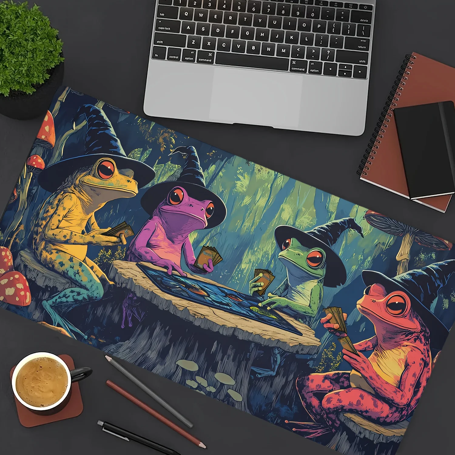 Alfombrilla mágica para juegos, alfombrilla de escritorio con tema de Frog Wizard, accesorios de escritorio, alfombrilla para ratón de 35x60cm, tapete mágico de mapache