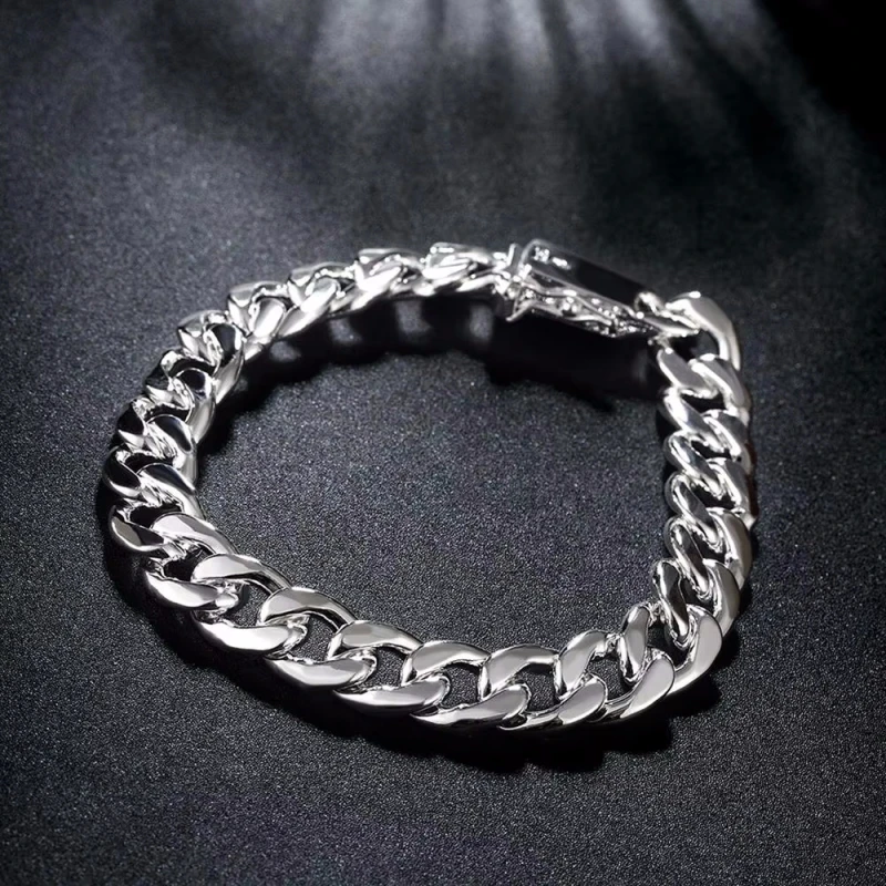 Caliente clásico 10MM cadena cuadrada 925 pulsera de plata esterlina collar conjunto de joyería para hombres 20/22/24 pulgadas moda fiesta regalo de vacaciones
