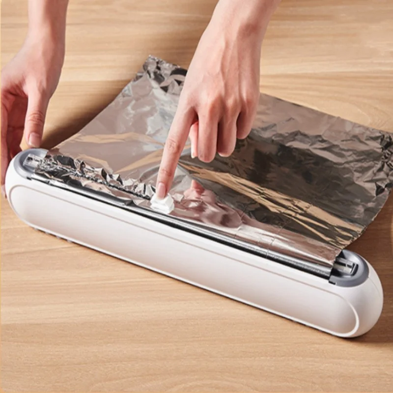 Nueva caja de corte de envoltura de plástico, película recargable de succión magnética montada en la pared, dispensador de papel de aluminio de estaño con cortador