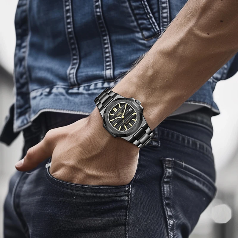 Reloj automático para hombre, con fecha, mecanismo de cuerda manual, resistente al agua, de acero inoxidable, con indicadores luminiscentes, reloj de lujo para hombre, ideal como regalo para tu pareja.
