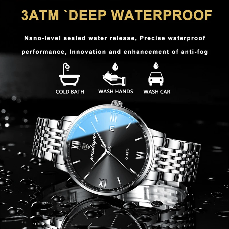 Reloj de pulsera POEDAGAR deportivo de lujo para hombre, reloj de acero inoxidable resistente al agua con fecha para hombre, relojes de cuarzo informales de alta calidad a la moda para hombre