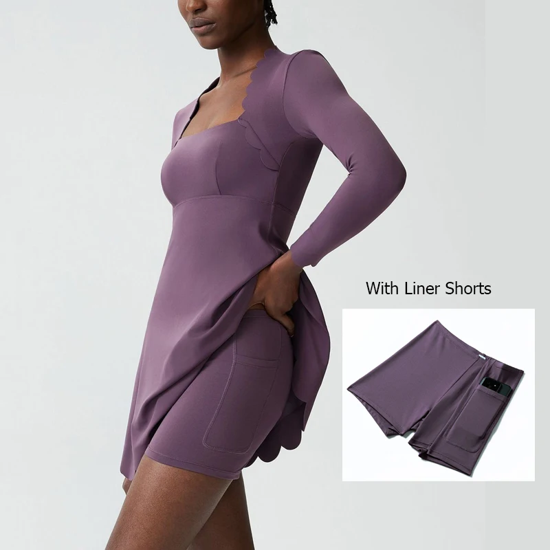 Falda Deportiva para Mujer, para Yoga y Tenis, de Color Sólido, para Correr al Aire Libre, Elástica, de Manga Larga, Transpirable, de Secado Rápido