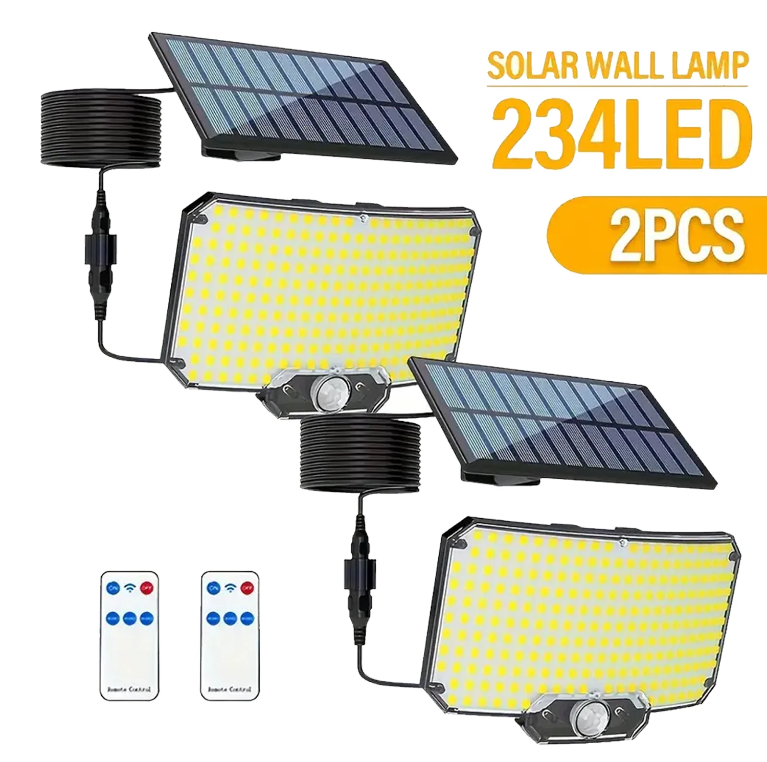 2 uds 234LED colector Solar luz IP65 impermeable Sensor de movimiento reflector al aire libre lámpara de iluminación de seguridad dividida para terraza patio garaje