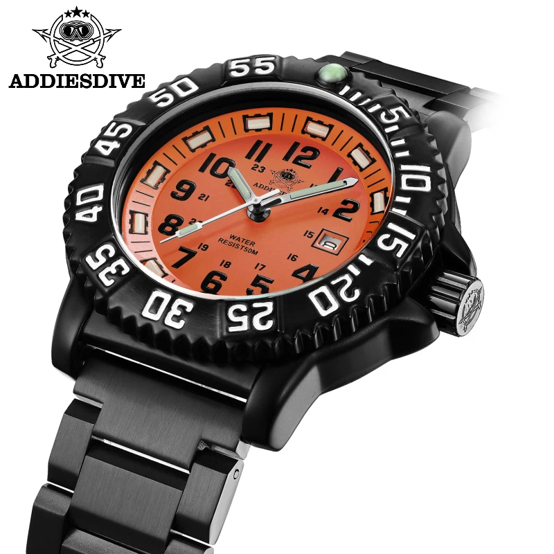 Reloj de Pulsera para Hombre ADDIESDIVE de 44mm, Resistente al Agua 50m, Esfera Luminosa Grande, Indicador de Fecha, Reloj de Cuarzo de Acero Inoxidable para Hombre