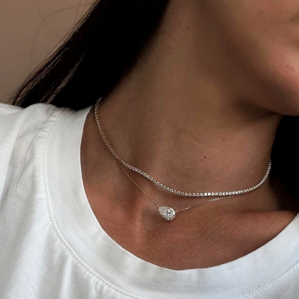 BXINY 1-3CT collar con colgante de moissanita con corte de pera S925 plata East West Solitaire gota de agua cadena de cuello de diamante para joyería de mujer