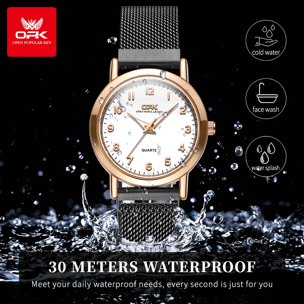 OPK 8115 relojes de mujer Reloj de pulsera original de moda Simple para mujer correa de malla de acero inoxidable Reloj luminoso resistente al agua