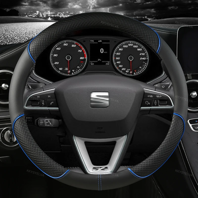 Protector para volante de coche de cuero de microfibra, antideslizante, 38cm, para Seat Tarraco Arona Ateca Ibiza Toledo Mii Leon Arosa Exeo ST FR