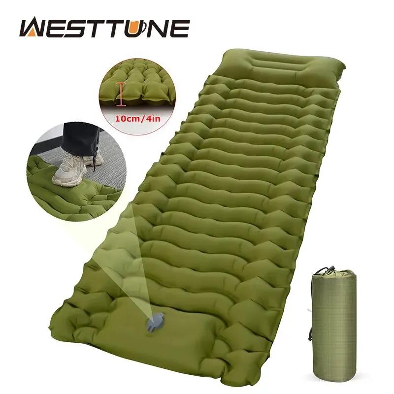 WESTTUNE-colchón inflable para acampar al aire libre, almohadilla para dormir gruesa con almohada integrada y estera de aire con bomba para viajes, senderismo y escalada
