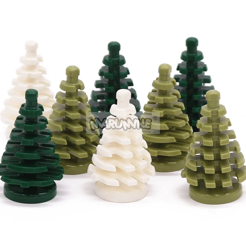 Marumine bloques de construcción de árbol de Navidad pequeño, 10 piezas, MOC, abeto 2435, Compatible con construcción, vista de la ciudad, piezas de ladrillos, tallo de hierba