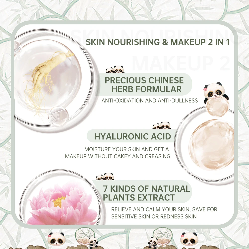 Panda Land-cojín de cobertura completa, Fondation, transpirable, hidratante, nutritivo, maquillaje facial sin poros, ahorra piel sensible