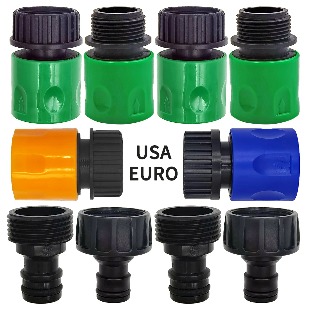 Tetina de conector rápido EURO USA, adaptador de tubo de manguera roscada macho de 3/4 pulgadas para sistema de riego por goteo de tubería de jardín