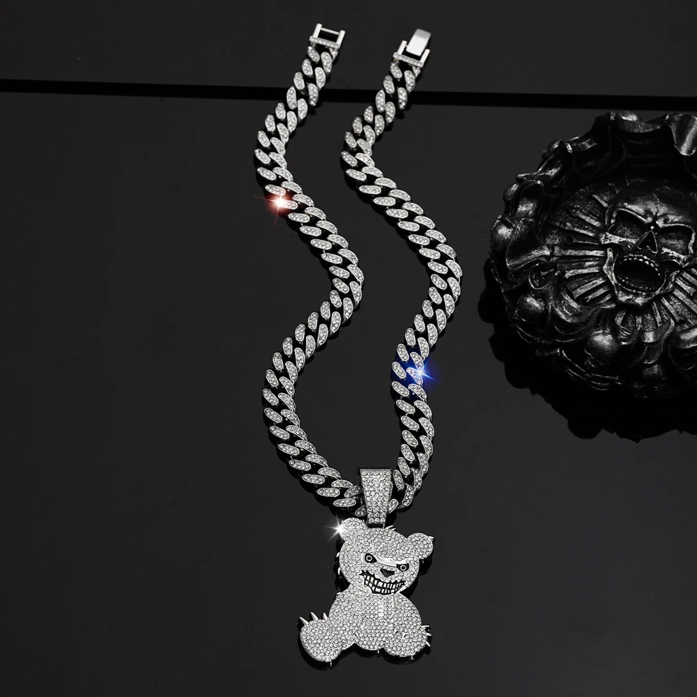 Collares con colgantes de oso agresivo de Hip Hop con cadena de eslabones cubanos de Miami, Gargantilla de oso marrón para hombres y mujeres, accesorios de joyería