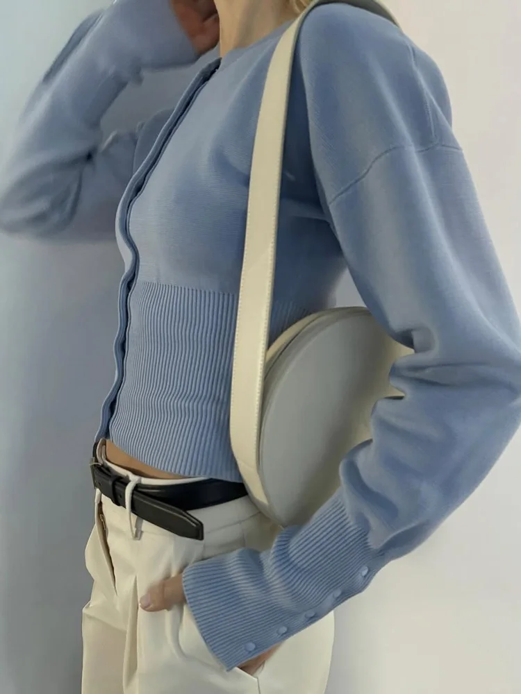 Tossy otoño moda prendas de punto cárdigan Top mujer acanalado Patchwork ajustado Casual recortado interior Top mujer cárdigan de punto prendas de vestir