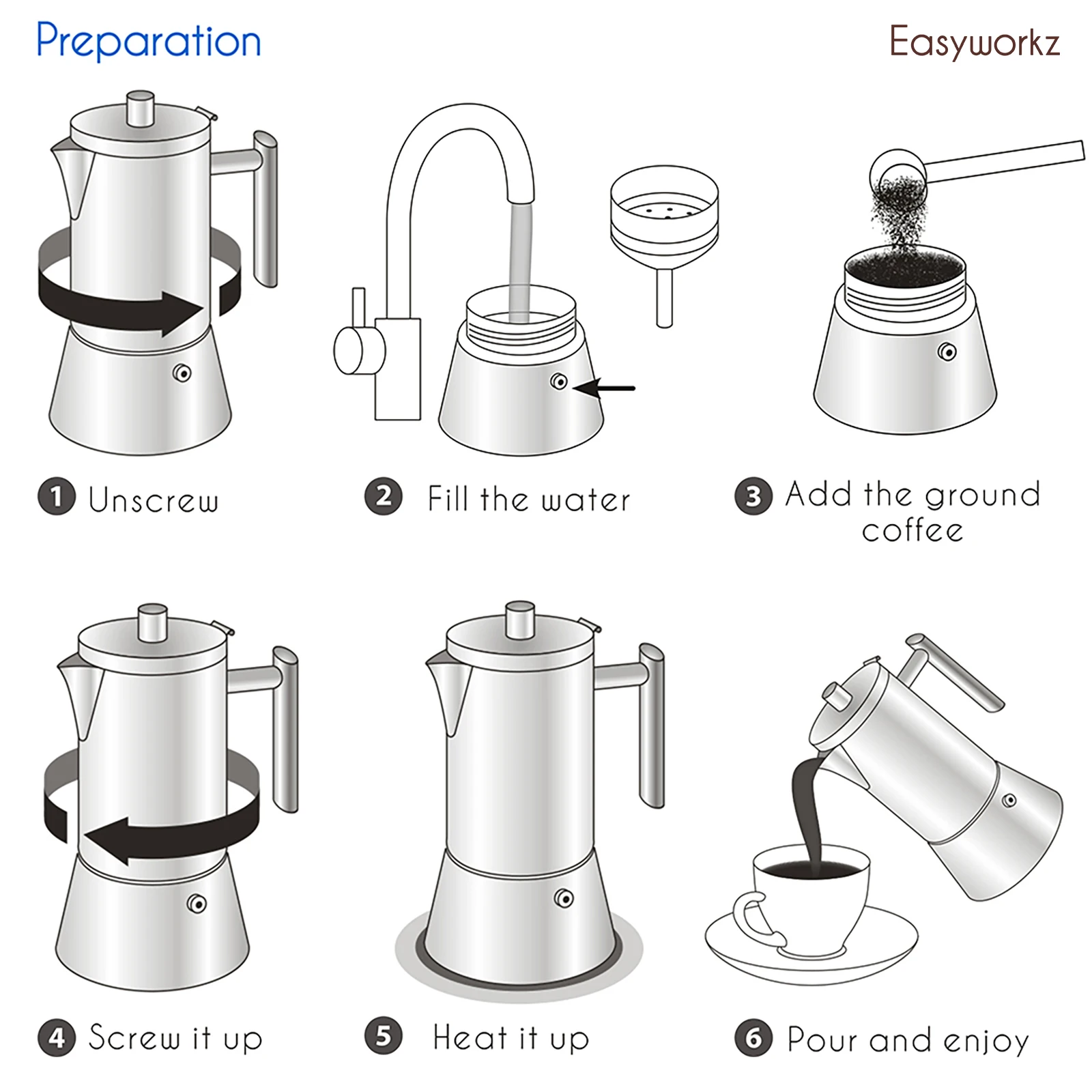 Máquina de café expreso Easyworkz Diego, cafetera italiana de acero inoxidable, olla Moka de inducción