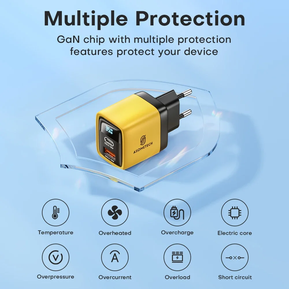 ASOMETECH GaN 35W carga rápida tipo C cargador USB QC4.0 PD3.0 PPS 30W 25W cargador rápido para IPhone 15 Pro Samsung S23 Xiaomi