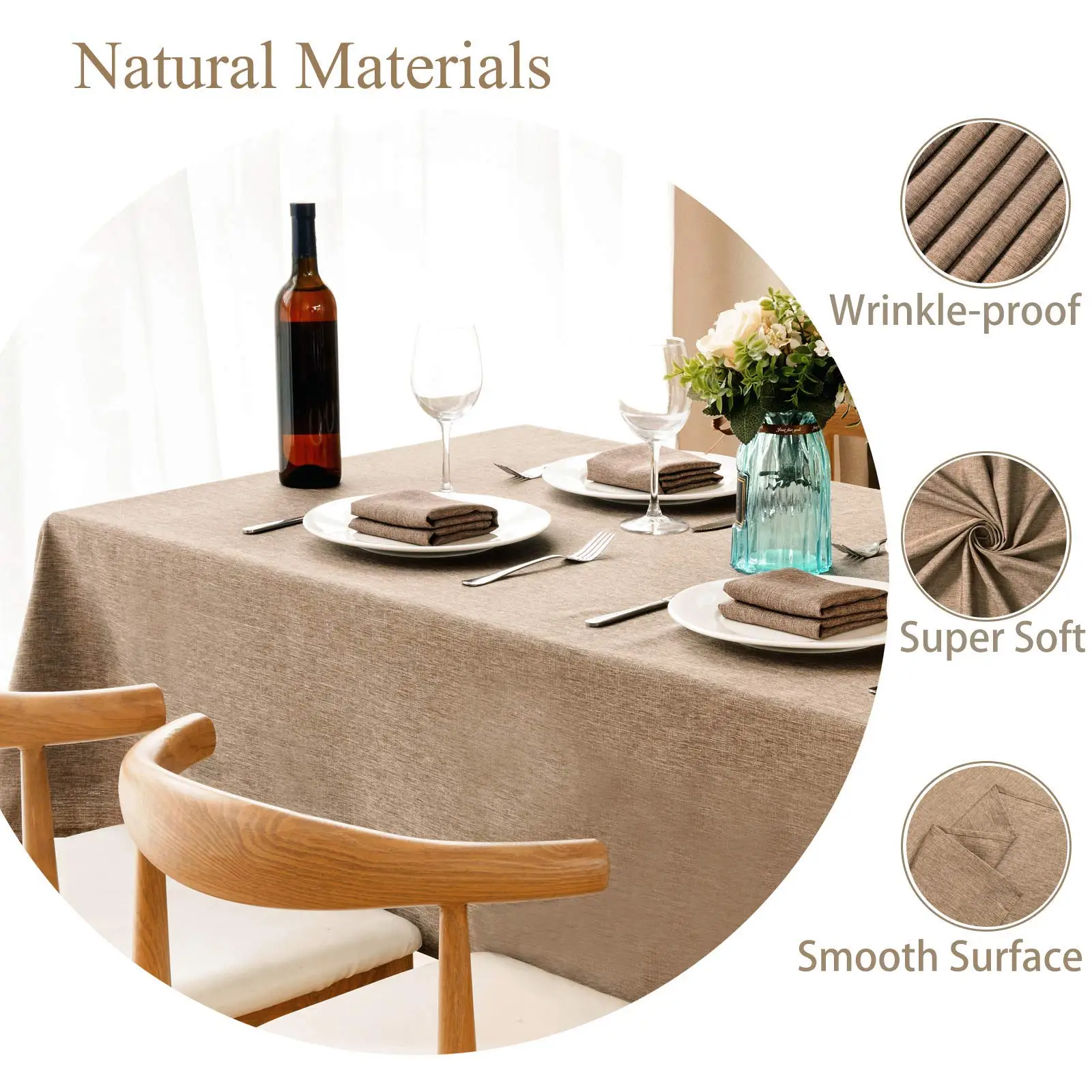 Mantel rectangular impermeable, mantel de granja, antiencogimiento, suave y resistente a las arrugas, cubierta de mesa de tela decorativa