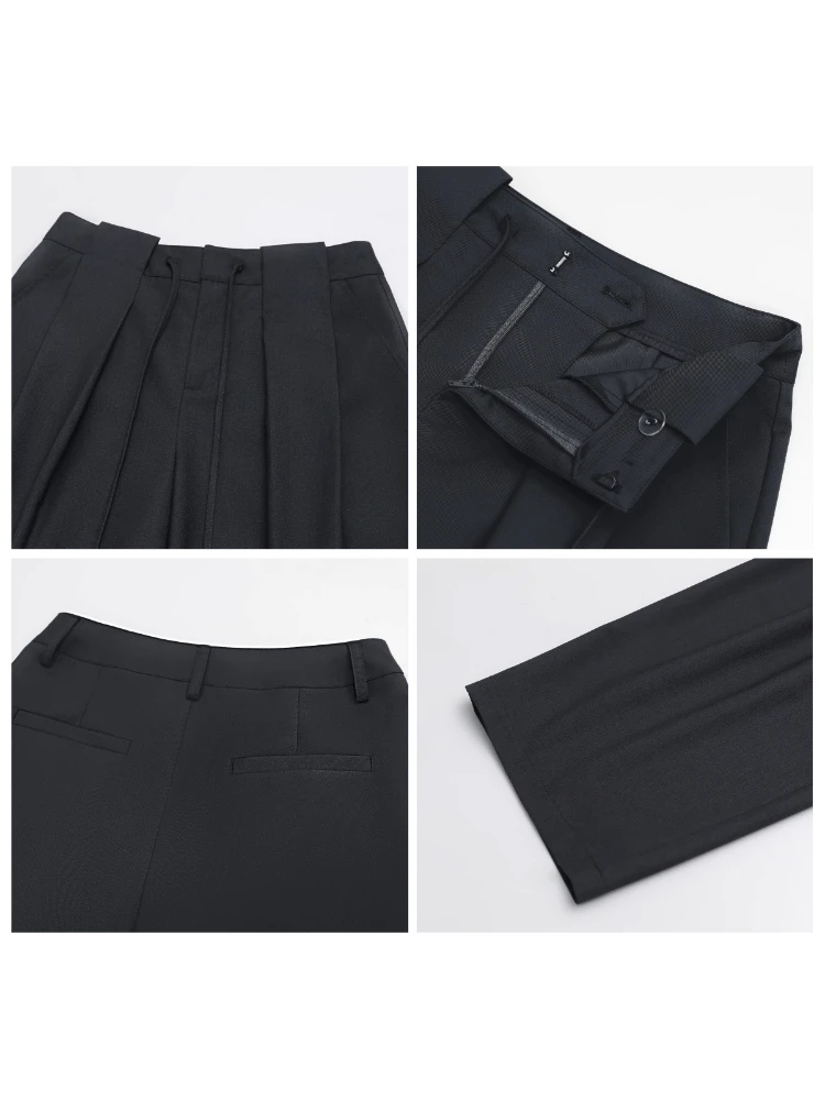 CHIC VEN-pantalones de pierna ancha para mujer, pantalón liso, holgado, informal, plisado con cordón, traje femenino, pantalones de oficina para mujer, otoño 2025