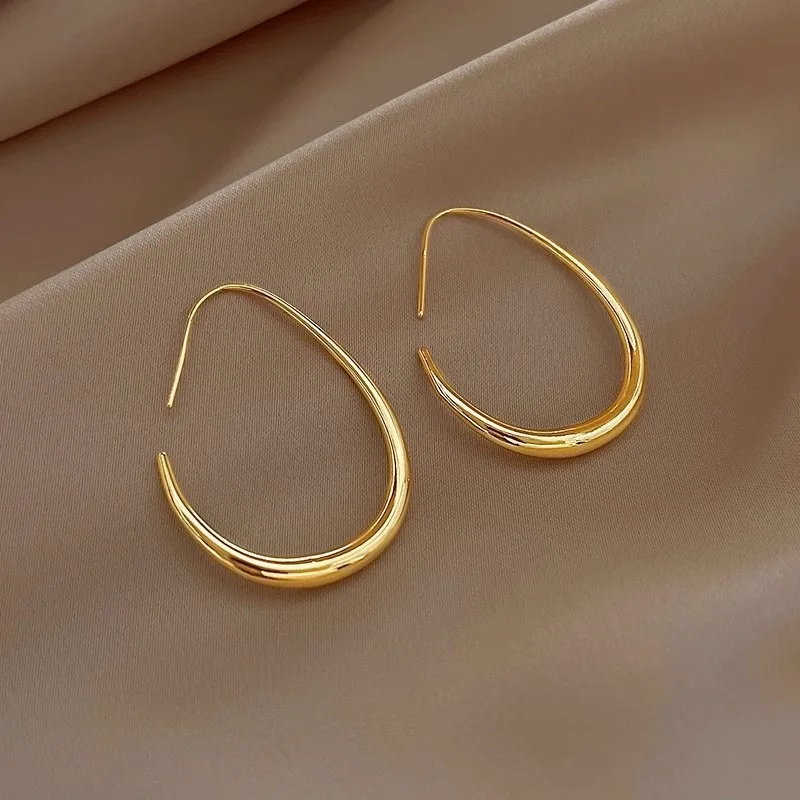 Pendientes de aro de boda con elipse dorada de Plata de Ley 925 para mujer, joyería femenina de lujo, joyería de dinero 925