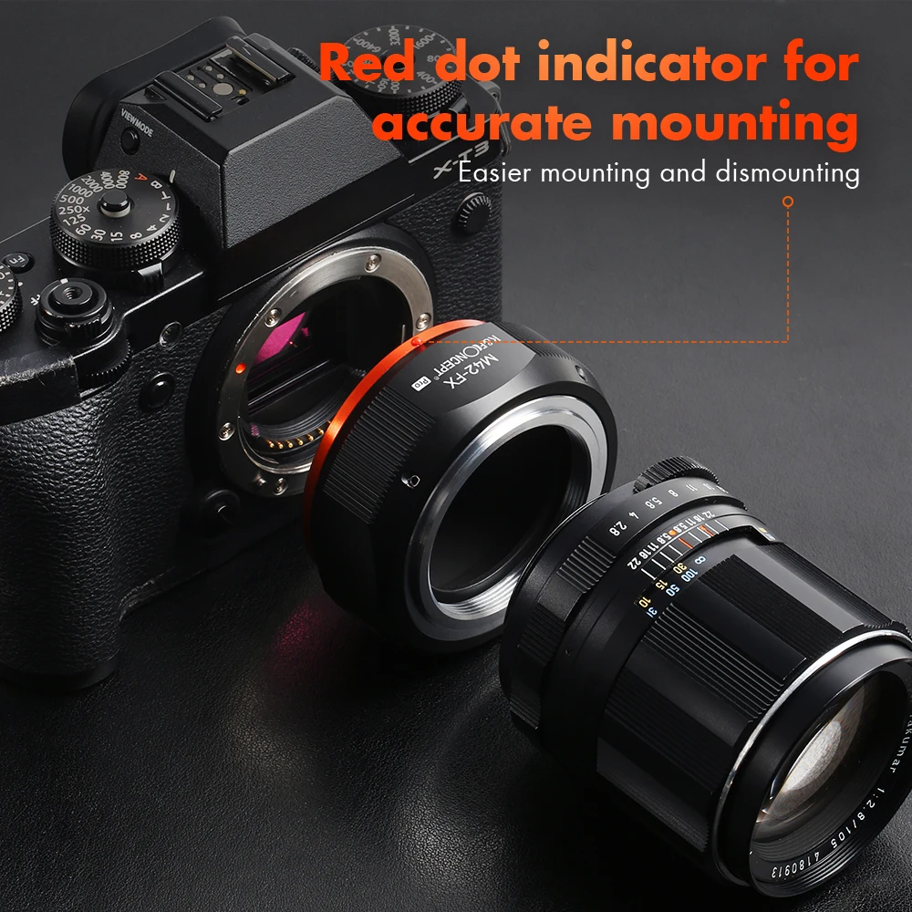 Adaptador de Montura de Lente K&F CONCEPT M42-Fuji X PRO para Lentes M42 con Rosca para Cámaras sin Espejo con Montura FX con Diseño de Barniz Mate