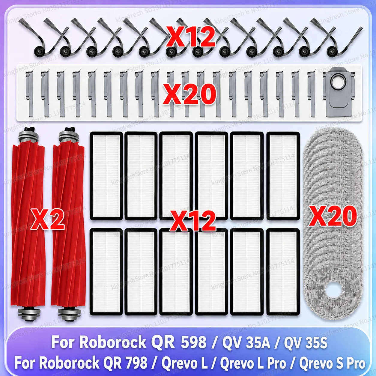 Compatible con (Roborock QR 798 / QR 598 / QV 35A / QV 35S /Qrevo L/ Qrevo L Pro/ Qrevo S Pro ) : Rodillo Principal, Cepillo Lateral, Filtro, Paño de Limpieza, Bolsa para Polvo, Accesorios QR798 QR598 QV35A QV35S