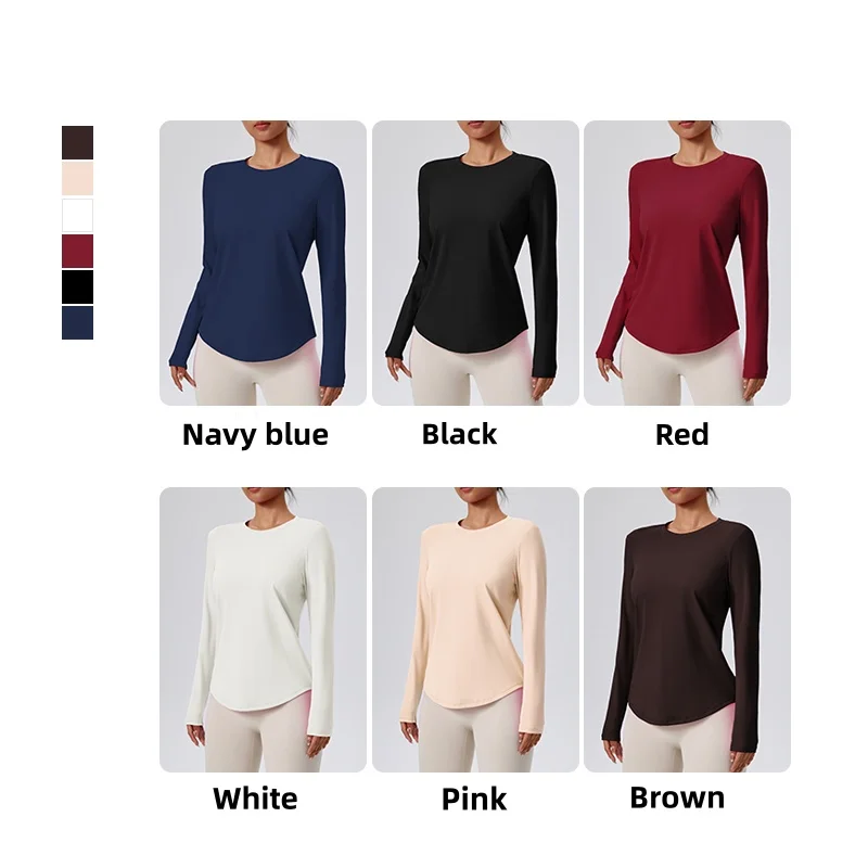 Ropa desnuda de Yoga y Fitness con cuello redondo para primavera y otoño, Base adelgazante y adelgazante, Top deportivo, manga larga para Pilates, mujer