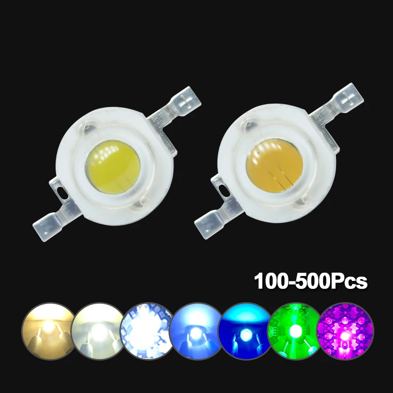 100-500 Uds LED 1W 3W Watt 30/45mil cuentas de Chip de alta potencia blanco frío cálido rojo 660nm azul 450nm verde amarillo para Blubs luz de cultivo