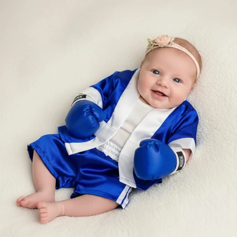 Accesorios de fotografía recién nacido, conjunto de traje de boxeo para bebé, bata, guantes, pantalones cortos, disfraz de campeón de boxeo, regalo de ducha para sesión de fotos infantil