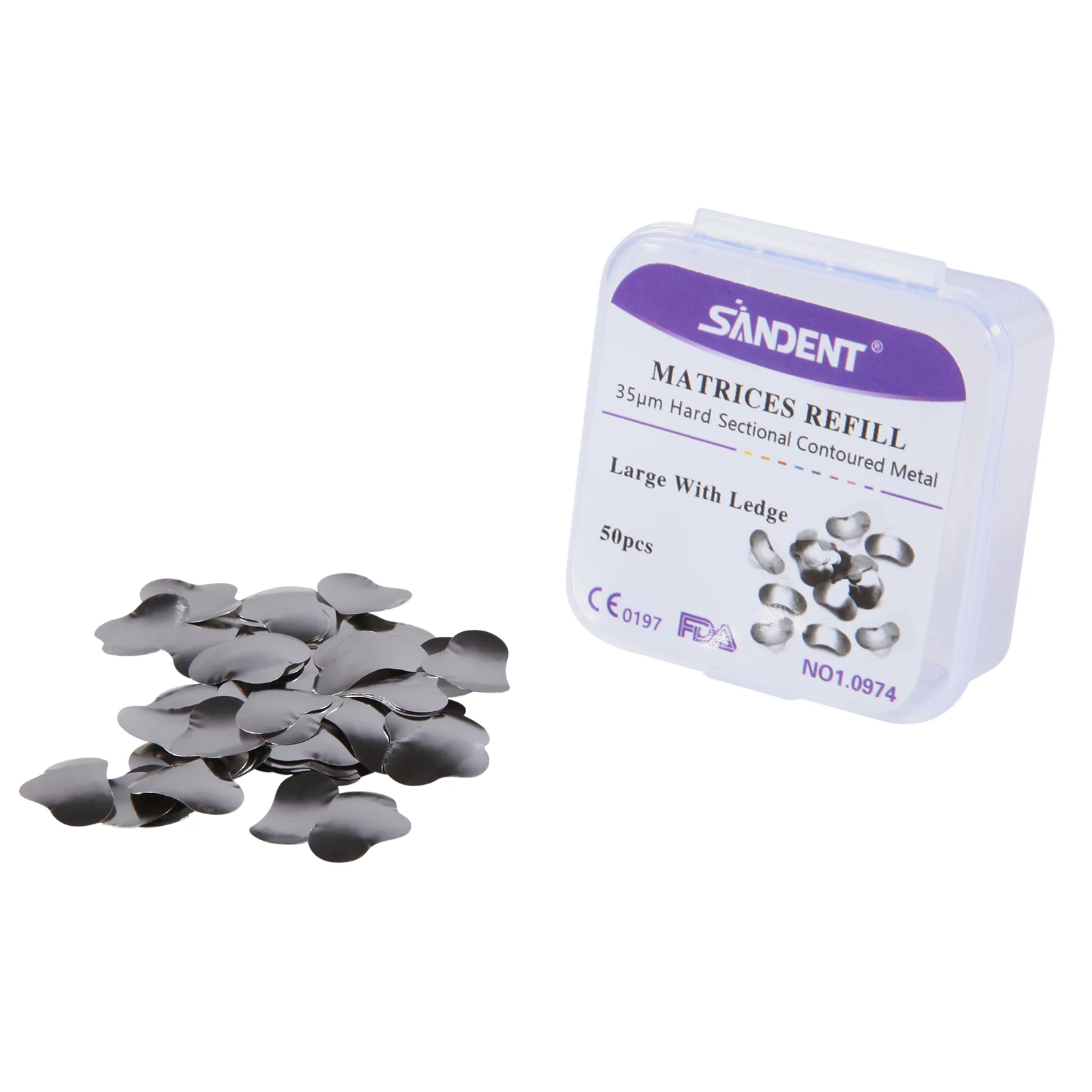 Bandas de Metal para Matrices dentales, recambio de matriz seccional contorneada, tamaños S/M/L, 35μm, herramientas de dentadura de repuesto, 50 piezas