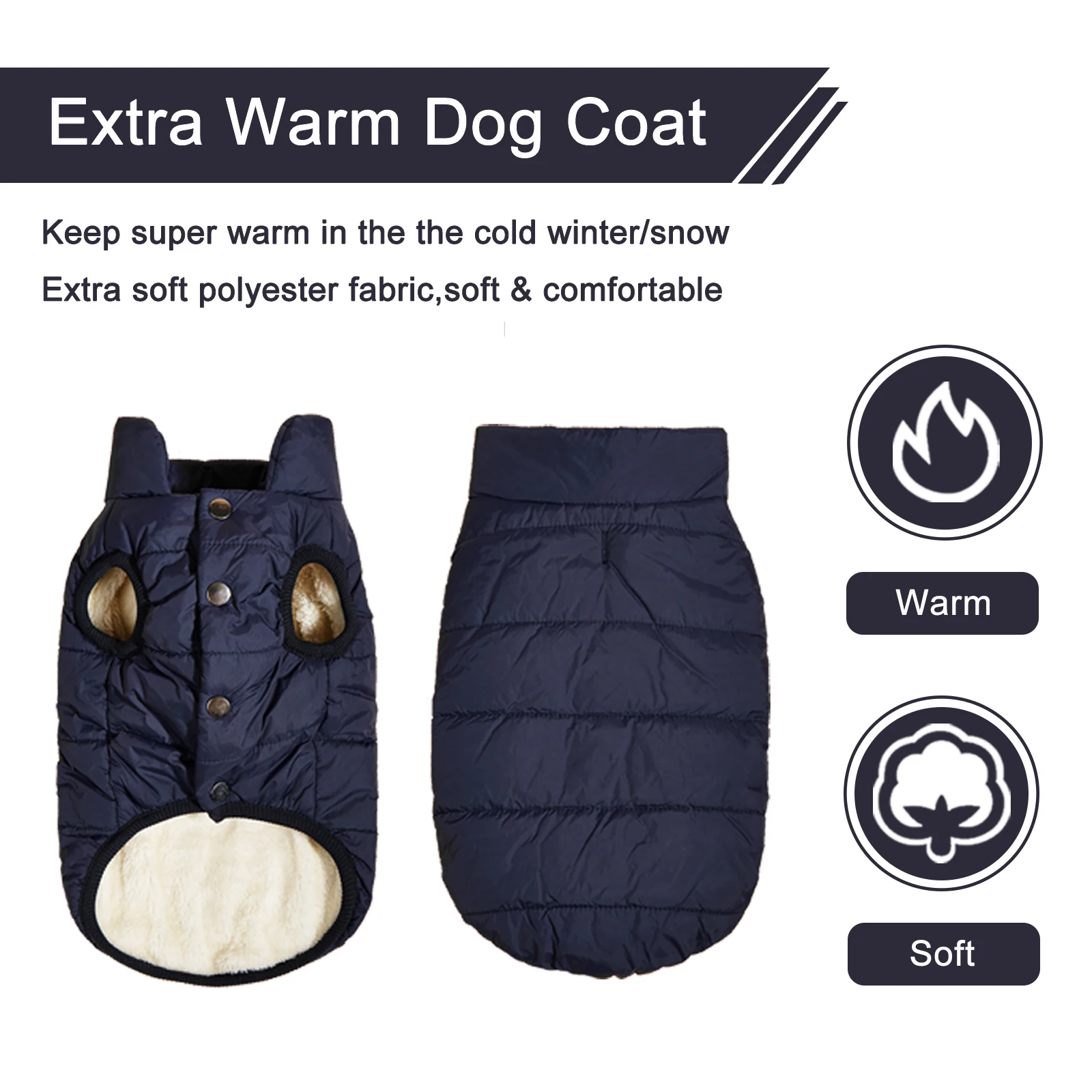 Ropa de invierno para perros, chaqueta cálida a prueba de frío para exteriores con forro polar de algodón, abrigo para cachorros de Bulldog Francés Chihuahua