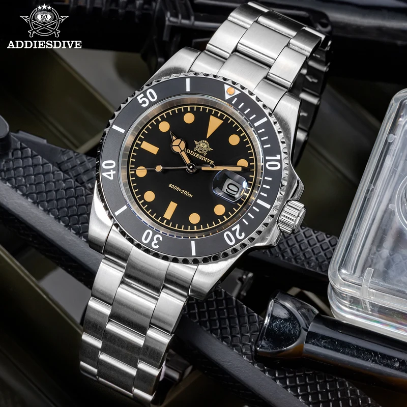 Reloj de Cuarzo para Hombre ADDIESDIVE de 41 mm, Cristal Mineral, Resistencia al Agua de 200 m, Manecillas/Índices Luminosos, Movimiento Japonés, Estilo Ejecutivo