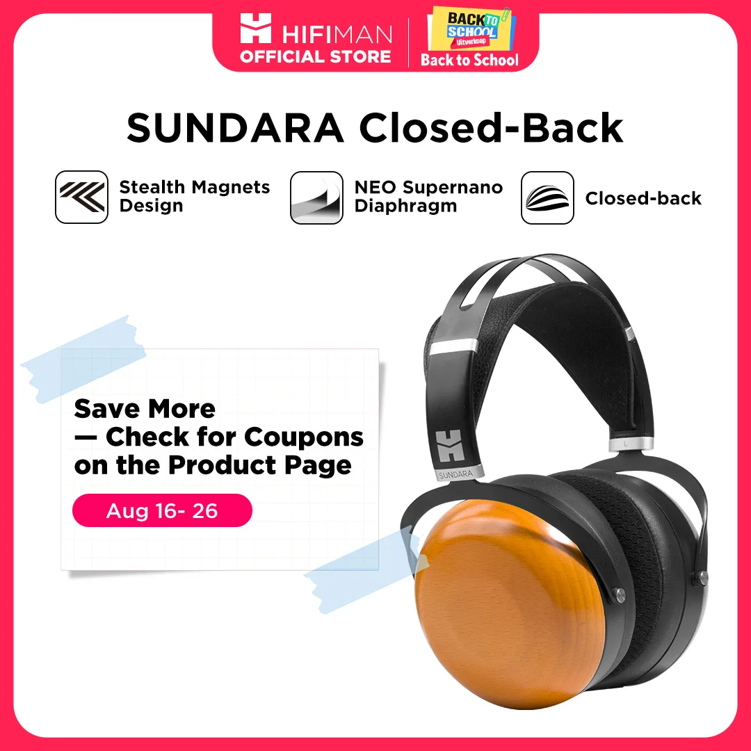 Auriculares Hi-Fi con cable HIFIMAN SUNDARA de tipo cerrado, supraaurales, magnéticos planos, con diseño de imán oculto y orejeras de madera