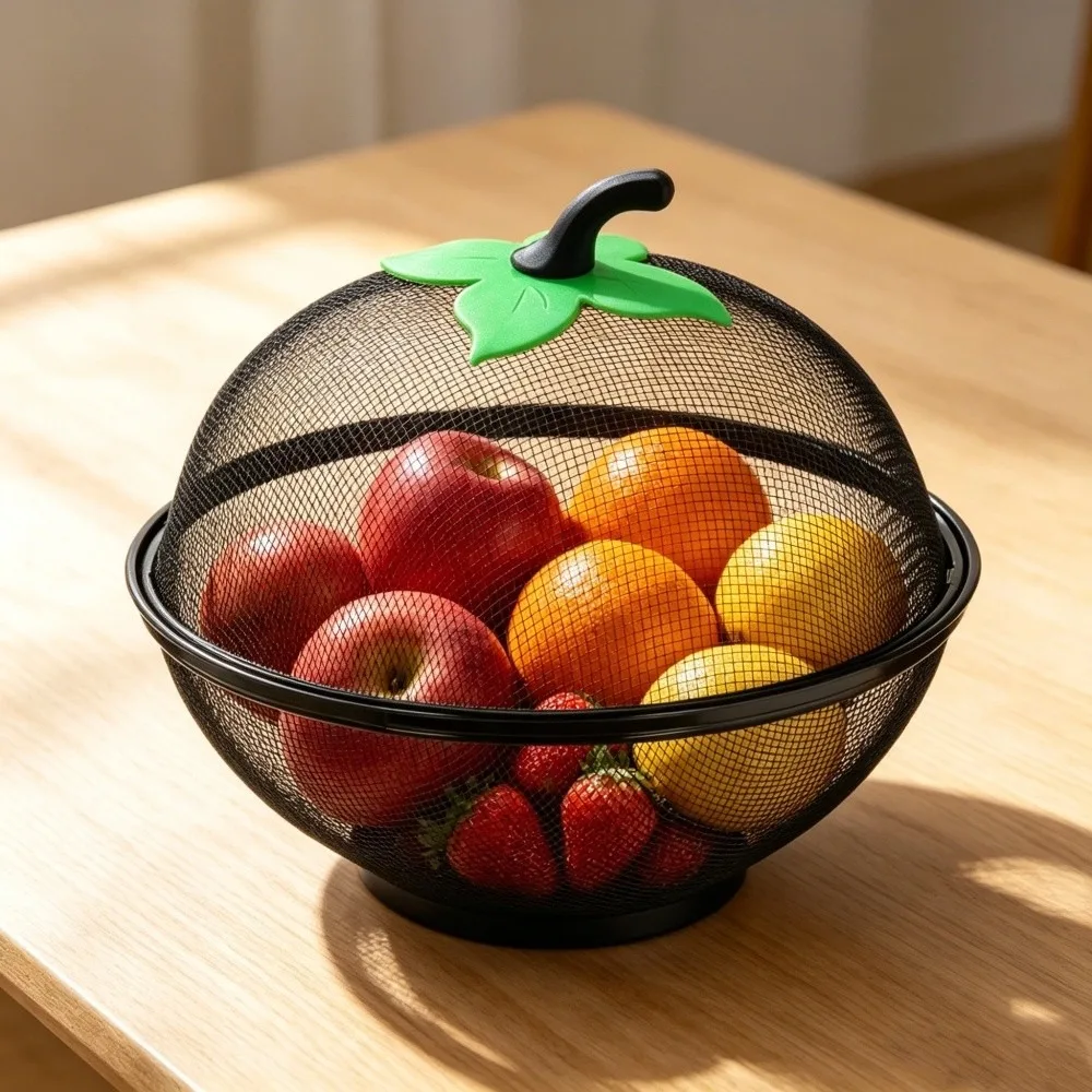 Cesta de frutas metálica de calidad con cubierta de malla, resistente a la humedad, fácil de limpiar, organizador de verduras, frutero multifuncional para cocina