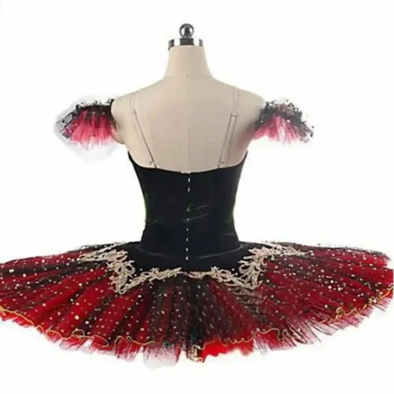 Tutú profesional negro y rojo La Esmeralda, tutú de Ballet para actuación, vestido con tutú de panqueque, disfraz de fiesta de bailarina para niñas y niños