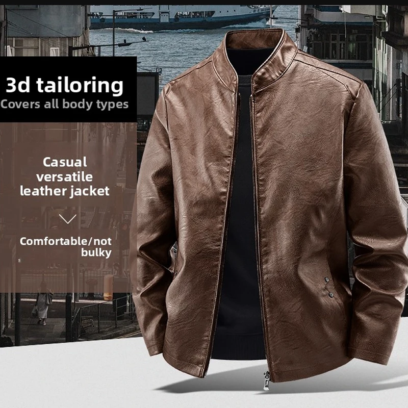 Nueva chaqueta de cuero de otoño para hombre, abrigo de motociclista negro, moda coreana, chaqueta de cuero Retro de PU para hombre, ropa de béisbol ajustada informal de tendencia