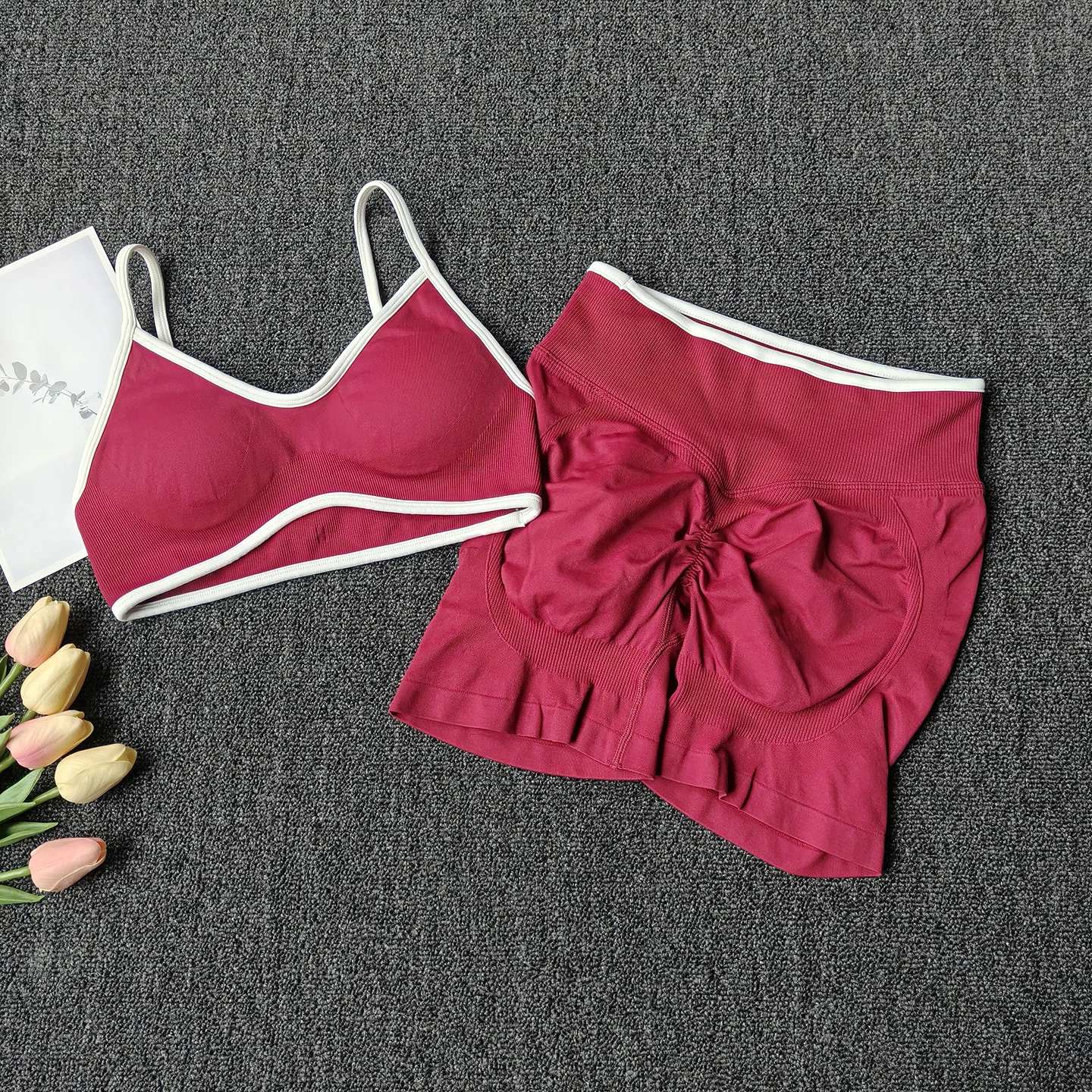 Traje de Yoga melocotón para glúteos para mujer, sujetador sin costuras con tirantes para gimnasio, cintura alta, levantamiento de cadera, pantalones cortos ajustados para el vientre, conjunto de Fitness